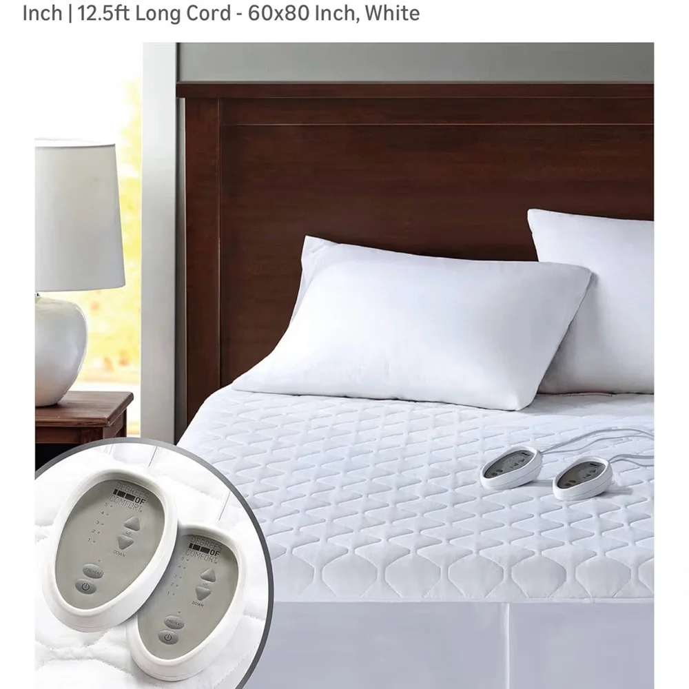 White Electric Heated Blanket with Dual Controls - queen size